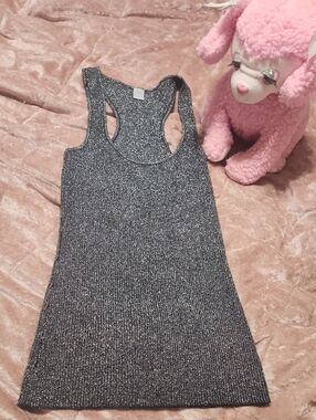 Shimmery Ribbed Racerback Tank Top - Silver L